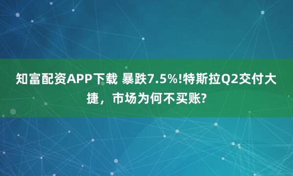 知富配资APP下载 暴跌7.5%!特斯拉Q2交付大捷,市场为何不买账?
